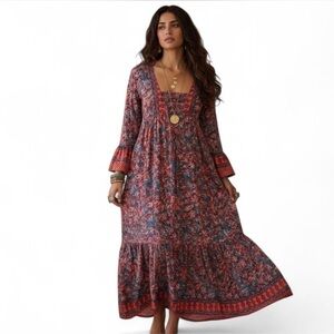 Anthropology BOEMO Floral Maxi Dress Red and Blue Small Prairie Boho fairycore